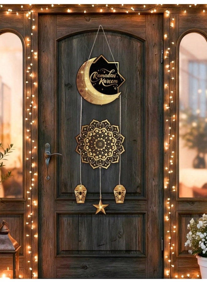 1 piece black and gold crescent and star design door hanging decoration for Ramadan, paper hanging decoration for Ramadan, Ramadan decor, Islamic Ramadan party supplies, home decor - Image 1